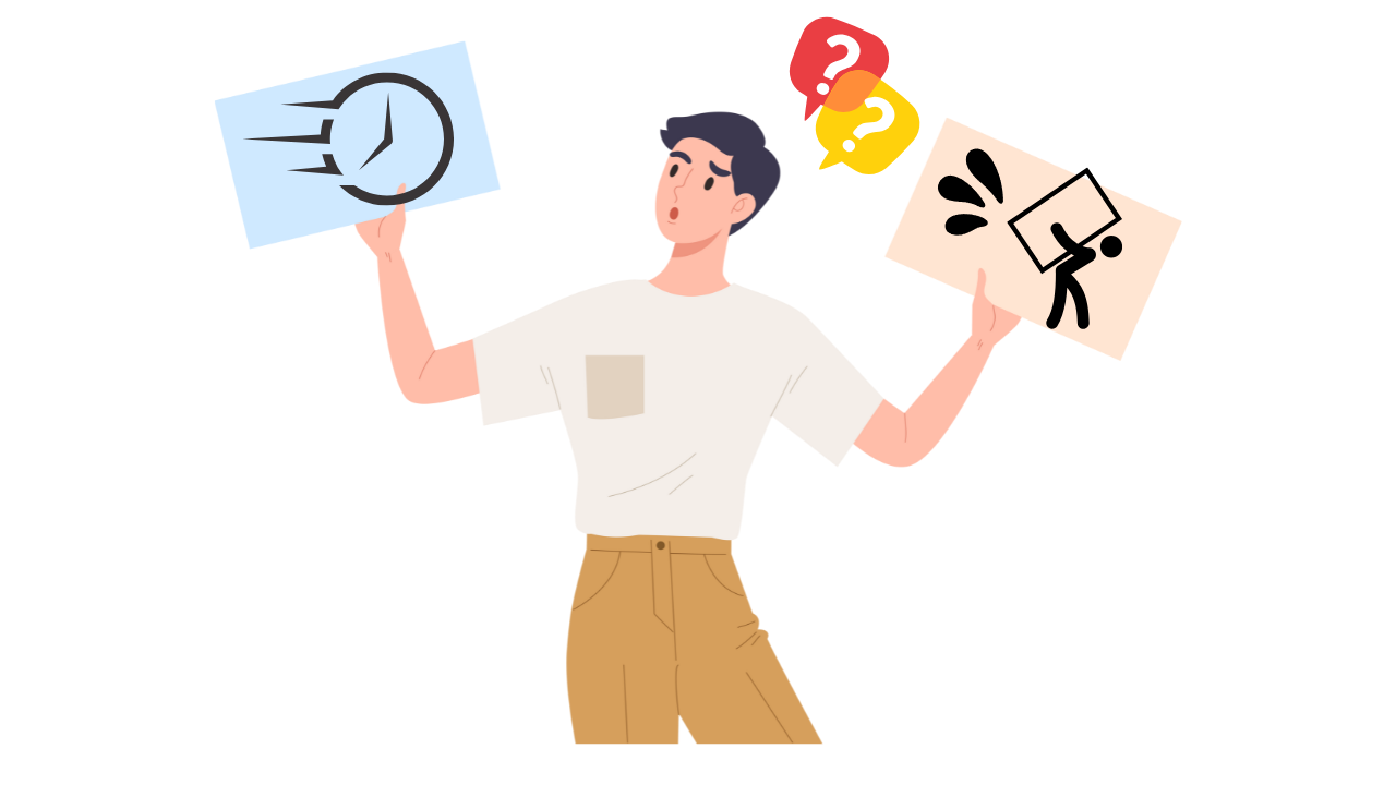 2枚の絵をどっちが良いのか考えている男性